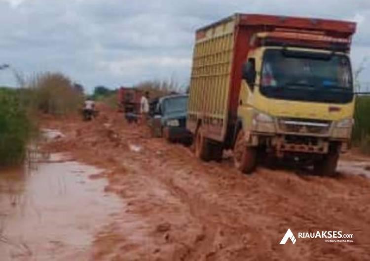 Jalan Pesisir Rokan Hilir Rusak Parah akibat Hujan, Buah Sawit Petani Terancam Busuk
