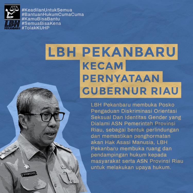 LBH Pekanbaru Kecam Syamsuar Jika Pecat ASN LGBT, Sebut Gubernur Langgar Hukum dan HAM