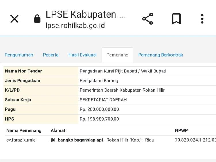Pengadaan Kursi Pijit Bupati dan Wakil Bupati Rohil masuk APBD Perubahan 2022, Apa Manfaatnya Untuk Rakyat?