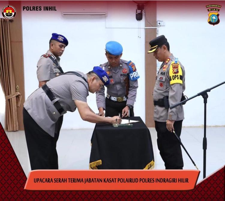 Polres Inhil Gelar Upacara Serah Terima Jabatan Kasat Polairud
