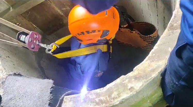 Tim Rescue Kota Pekanbaru Selamatkan Kucing yang Masuk ke Dalam Sumur