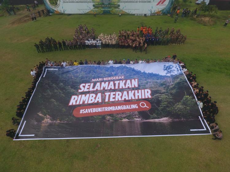 Serukan Penyelamatan Bukit Rimbang Baling, Aktivis Bentangkan Spanduk Raksasa
