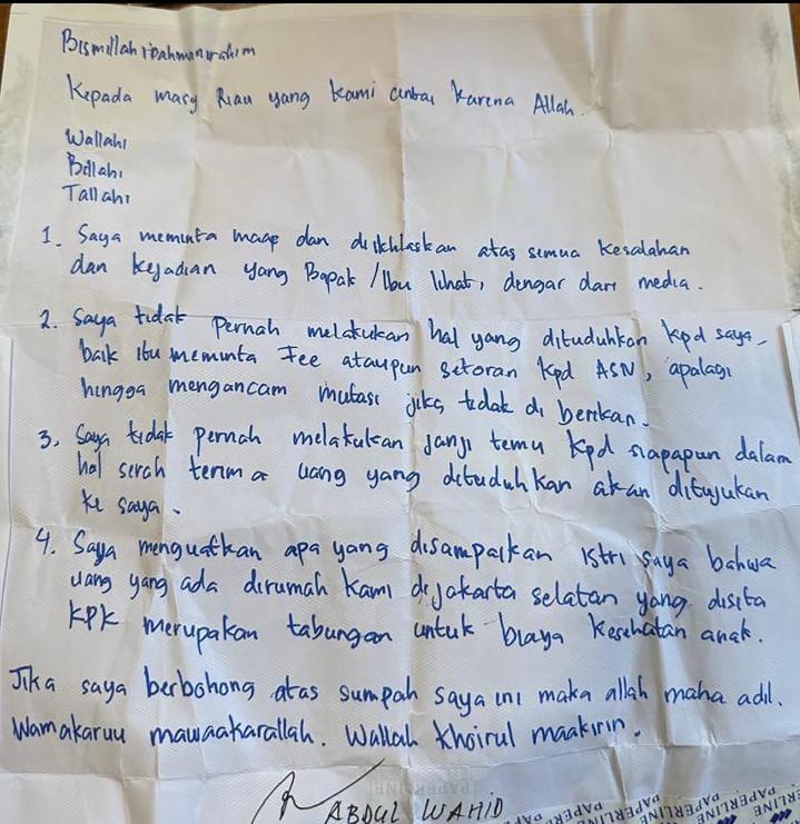 VIRAL! Abdul Wahid Bantah Terlibat Tipikor, KPK Cepat Beri Tanggapan Usai Surat Tulisan Tangan Beredar ke Publik