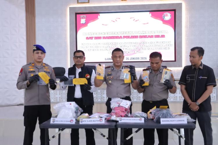 Polres Rohil Bongkar Jaringan Narkotika Internasional, Sita 3,98 Kg Sabu, Ribuan Ekstasi dan Happy Five